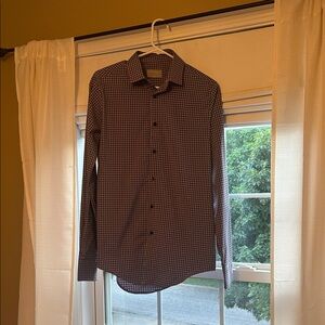 Perry Ellis Men's Navy Burgundy and White Checkered Shirt Neck 15